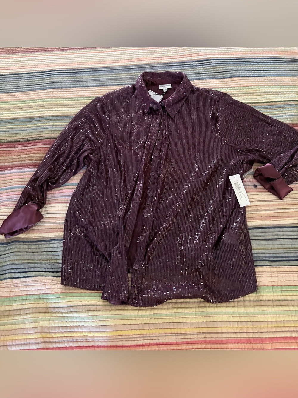 Women's Sequin Button-Front Shirt - Burgundy